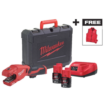 Труборез аккумуляторный по нержавеющей стали MILWAUKEE, M12 PCSSMC-202C + жилет, (+ заряд.устройство, 2 акум., HD кейс) 4933499464 фото
