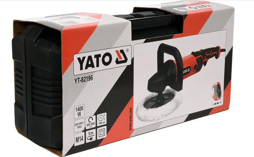 Полірувальна машина YATO 1400 Вт &Oslash;180 мм 600-3500 об/хв М14 YT-82196 фото