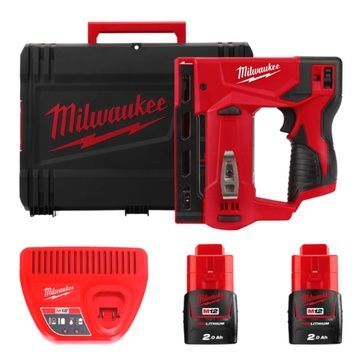 Степлер акумуляторний MILWAUKEE, M12 BST-202X (зарядний пристрій С12 С, 2 акумулятори М12 В2 2Аг, кліпса для ременя, HD кейс) 4933459635 фото