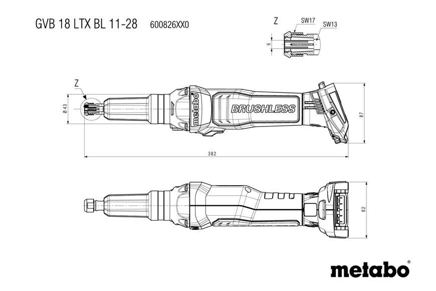 Аккумуляторная прямошлифовальная машина Metabo GVB 18 LTX BL 11-28 600826840 фото